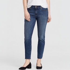 Eileen Fisher Organic Cotton Stretch Denim Frayed Hem Slim Ankle Jeans Size 8